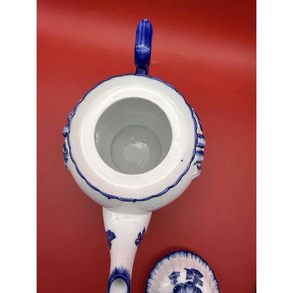 Vintage Delft Blue Teapot Raised Tulips Holland Hand Painted